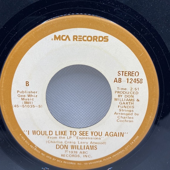 Don Williams: I Would Like To See You Again / Lay Down Beside Me Vinyl Record 7” - Picture 3 of 6